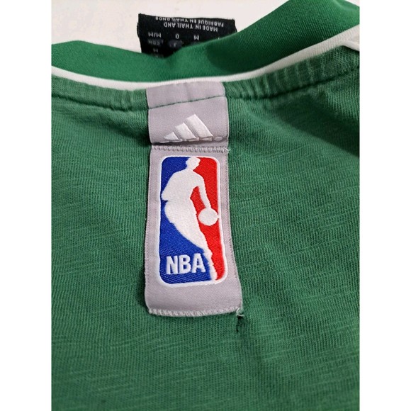 Boston Celtics Distressed Adidas NBA Basketball TShirt Men's Medium Logo Striped - Picture 9 of 11